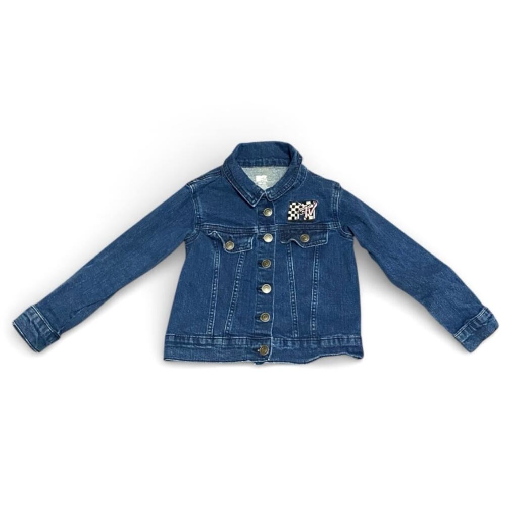 MTV Girl's Jean Jacket 6/6x Blue Denim Classic Button Up MTV Logo Spellout